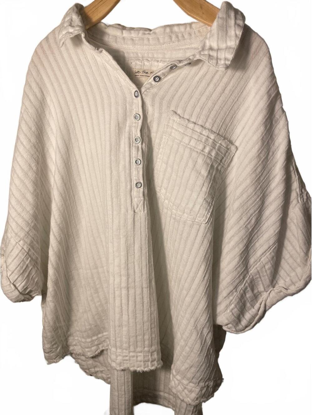 We The Free People White Ribbed Button Up Blouse Top Womens  Size Small Gauze